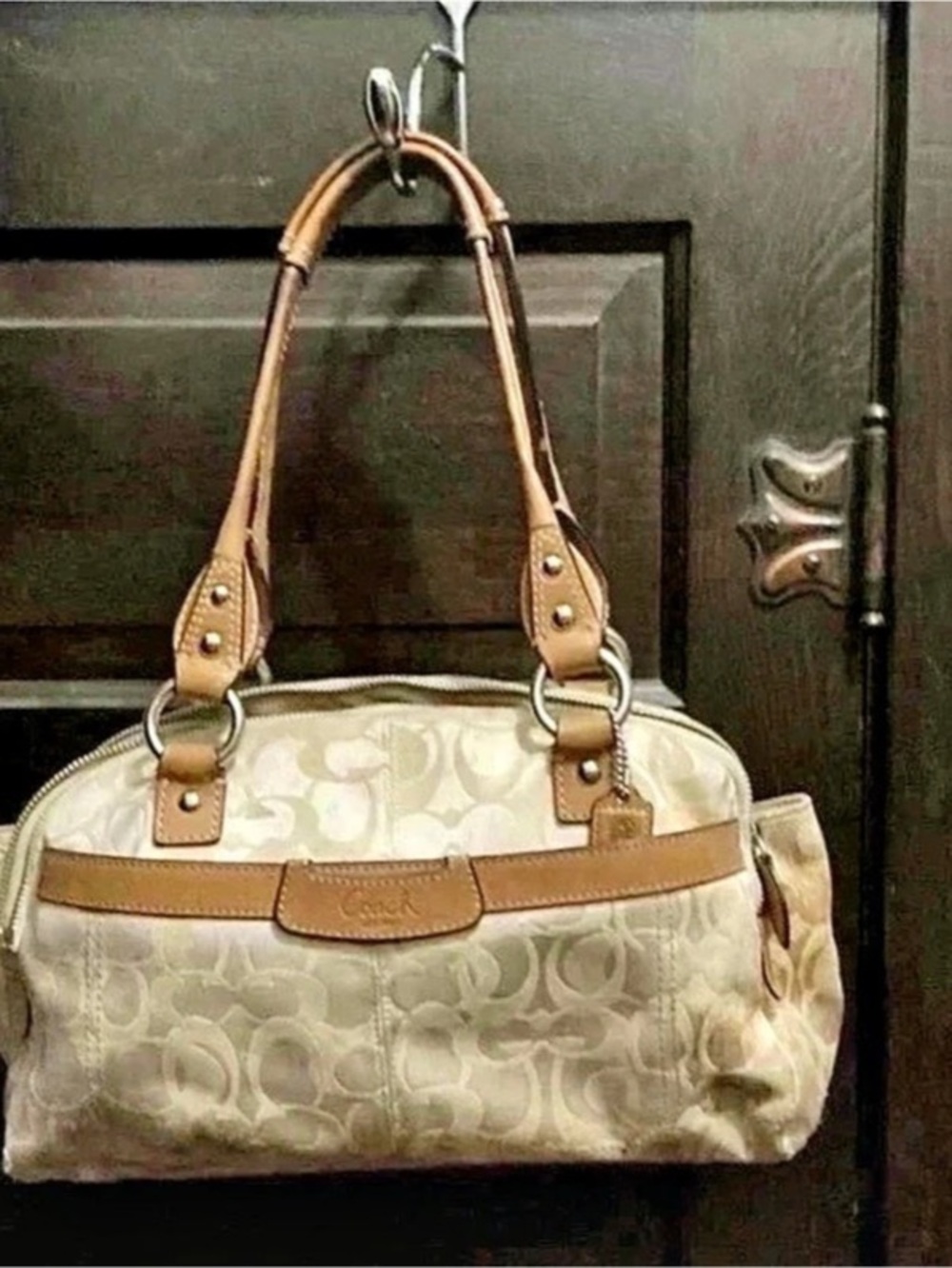 (504) Coach Pen Optic Signature Satchel Signature Satchel in Cream & Brown